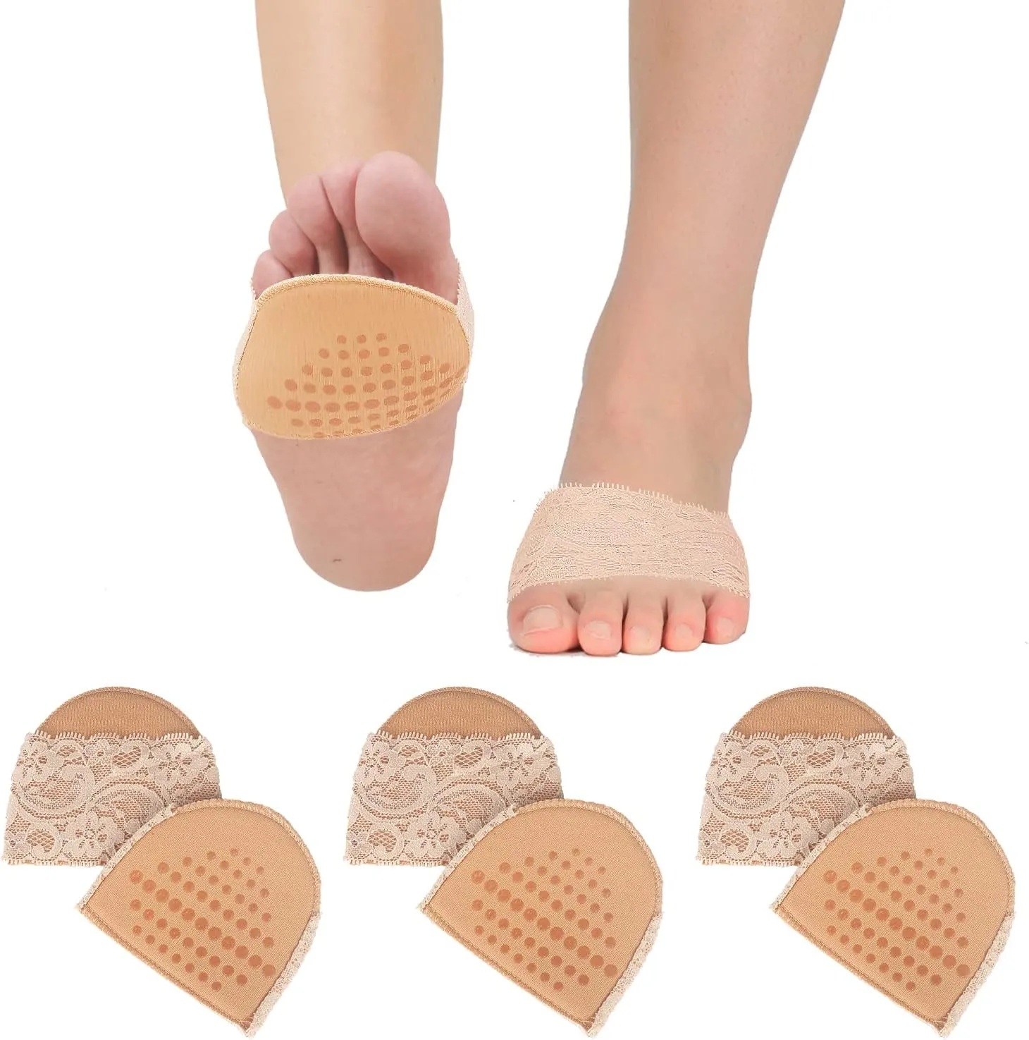 Triplewood 3 Pairs Women's Open Toe Slide Sandal Liner Socks Non Slip Toe Cover No Show Half Socks with Sponge Cushion