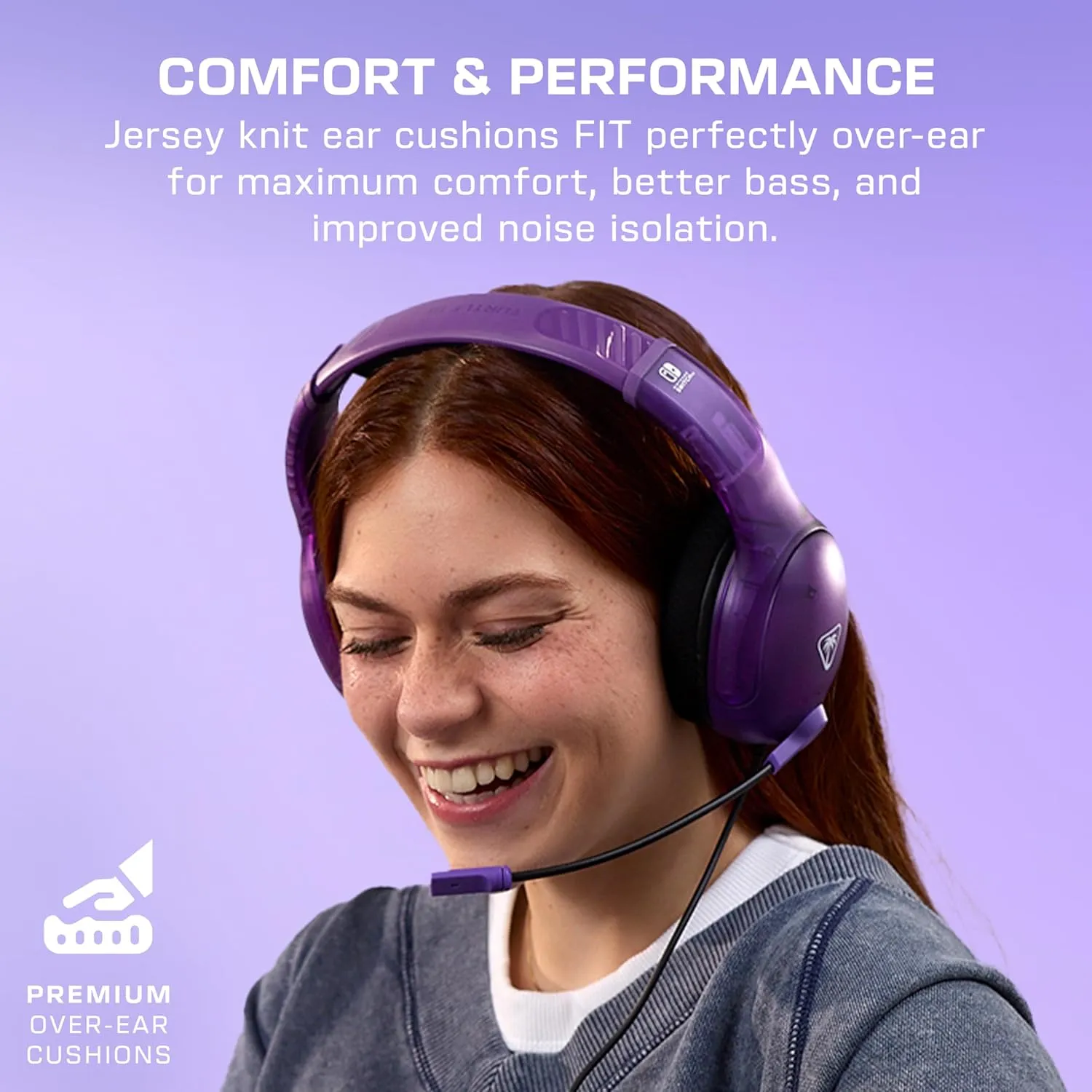 Turtle Beach Airlite Fit Wired Gaming Headset: Officially Licensed for Nintendo Switch, Nintendo Switch Lite & OLED Model - Flip-to-Mute Mic, Over-Ear Comfort Cushions, 40mm Speakers - Ghost Purple