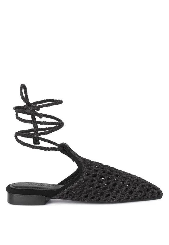 TUTSI Handwoven Honeycomb Cotton Tie Up Mule Flats