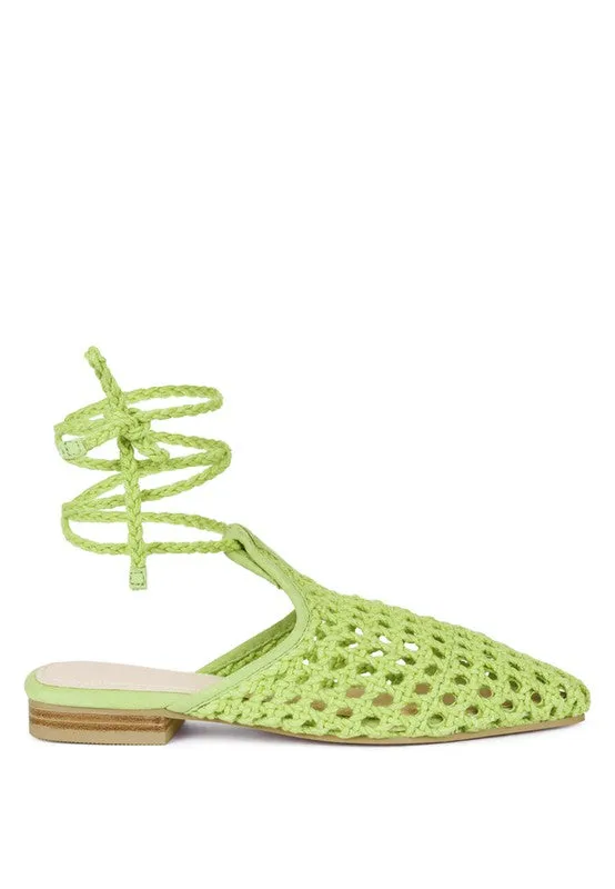 TUTSI Handwoven Honeycomb Cotton Tie Up Mule Flats