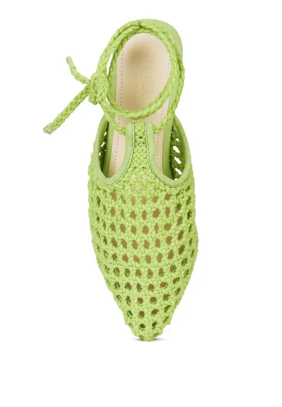 TUTSI Handwoven Honeycomb Cotton Tie Up Mule Flats