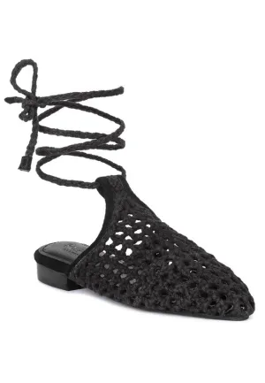TUTSI Handwoven Honeycomb Cotton Tie Up Mule Flats