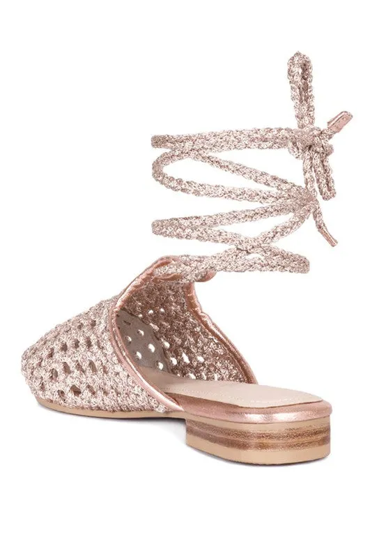 TUTSI Handwoven Honeycomb Cotton Tie Up Mule Flats