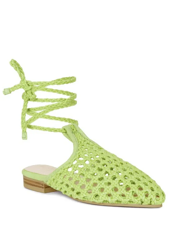 TUTSI Handwoven Honeycomb Cotton Tie Up Mule Flats