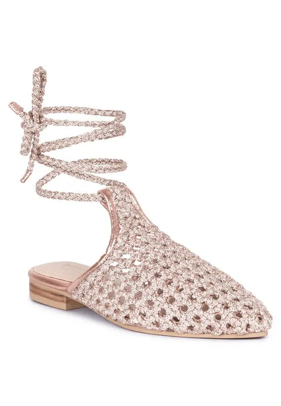 TUTSI Handwoven Honeycomb Cotton Tie Up Mule Flats