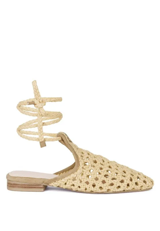 TUTSI Handwoven Honeycomb Cotton Tie Up Mule Flats