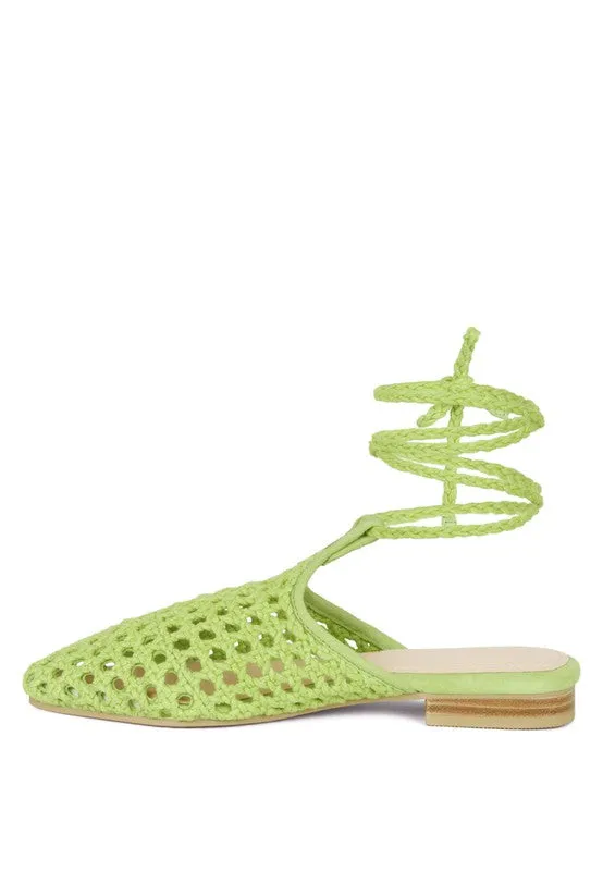TUTSI Handwoven Honeycomb Cotton Tie Up Mule Flats