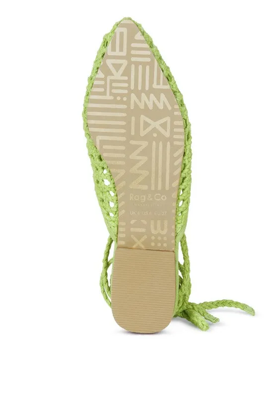 TUTSI Handwoven Honeycomb Cotton Tie Up Mule Flats