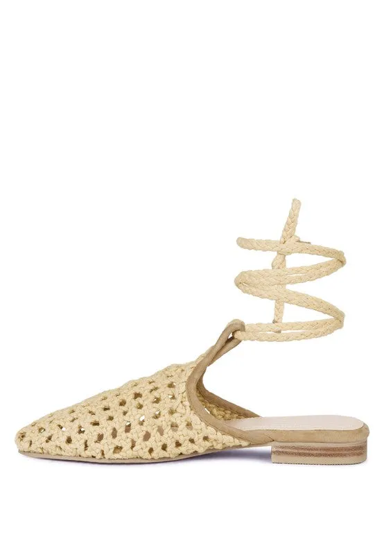 TUTSI Handwoven Honeycomb Cotton Tie Up Mule Flats