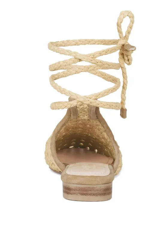 TUTSI Handwoven Honeycomb Cotton Tie Up Mule Flats