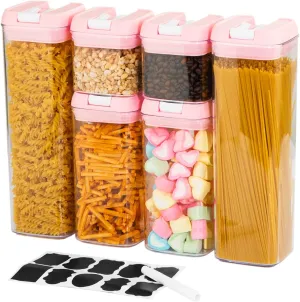 U-QE Airtight Food Storage Containers -6 Piece BPA Free Clear Plastic Airtight Containers with Easy Lock Lids for Kitchen Pantry Organization and Storage - Sugar, Flour, Cereal, Labels & Marker