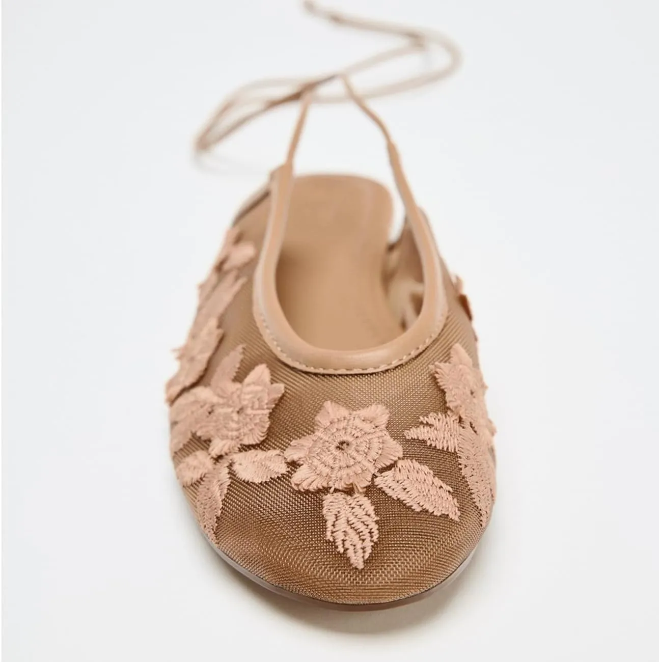 UFEDO Lace Up Mesh Ballet Flat for Women Summer Slingback Ballerina Shoes Embroidered Floral Mary Jane