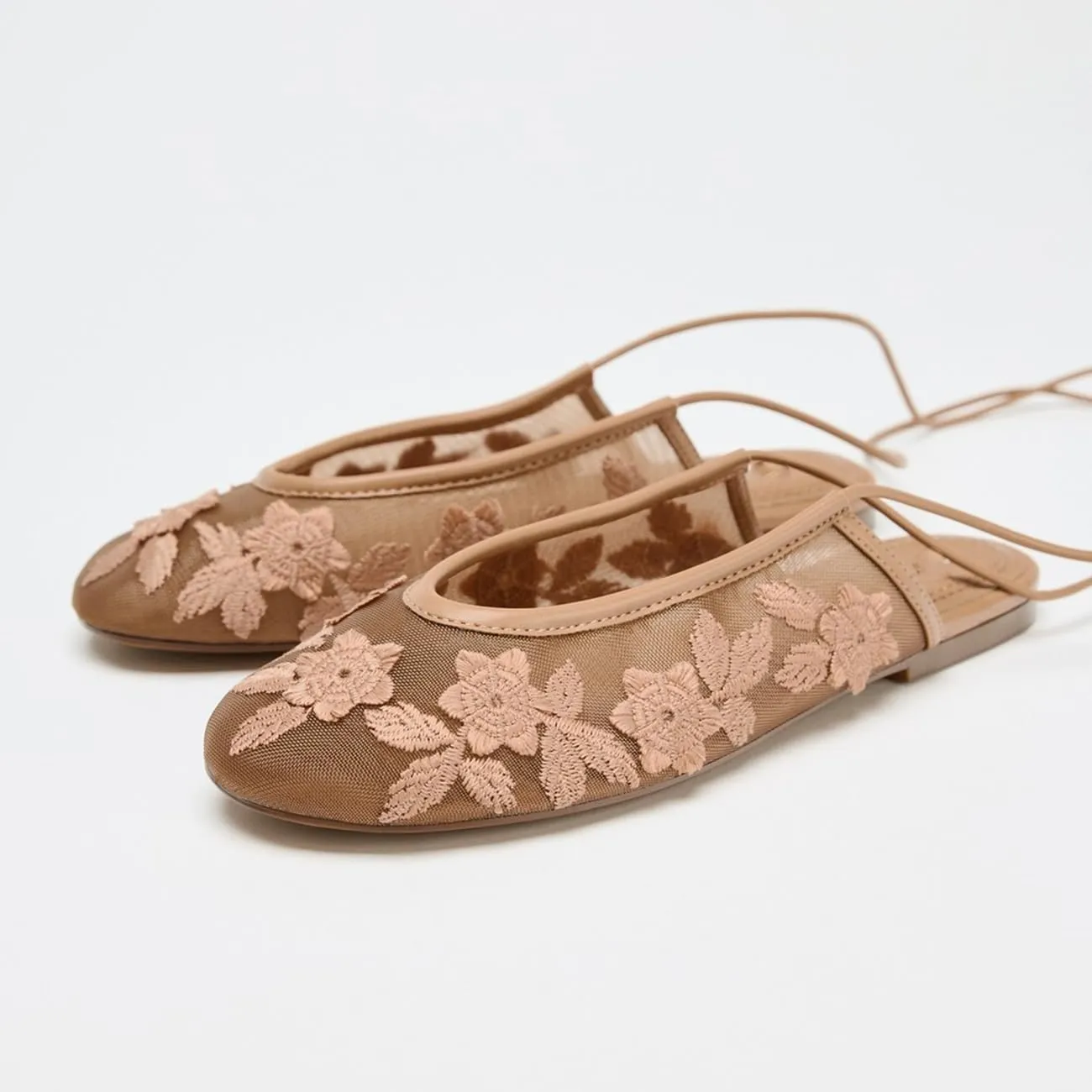 UFEDO Lace Up Mesh Ballet Flat for Women Summer Slingback Ballerina Shoes Embroidered Floral Mary Jane