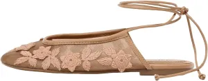 UFEDO Lace Up Mesh Ballet Flat for Women Summer Slingback Ballerina Shoes Embroidered Floral Mary Jane