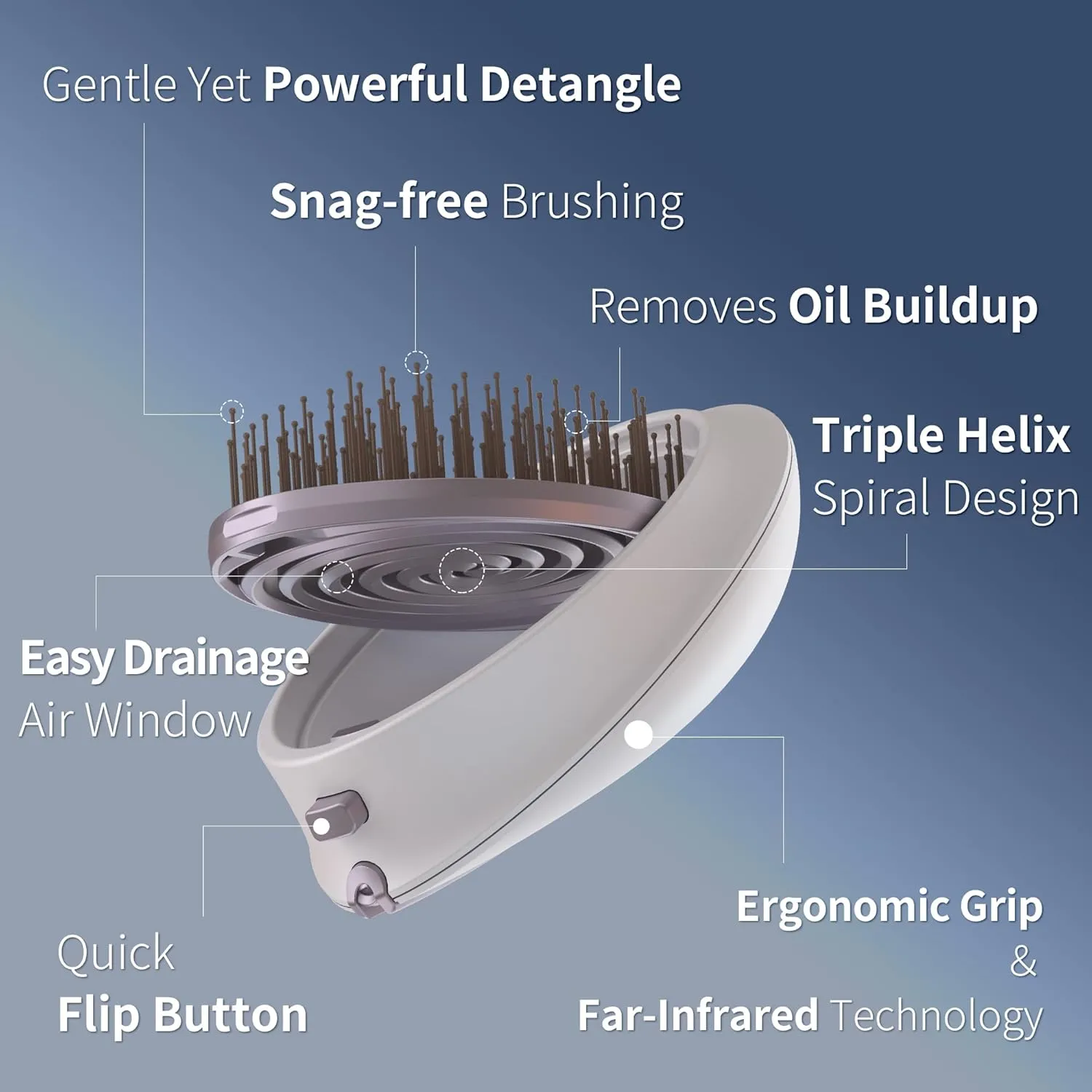 Uffy Spiral Shine Detangling Hair Brush for Wet & Dry Hair, Shower Detangler, Travel Brush — Anti-Frizz Bristles, Tangle-Free, Reduces Breakage, Ergonomic Handle, Obsidian Black