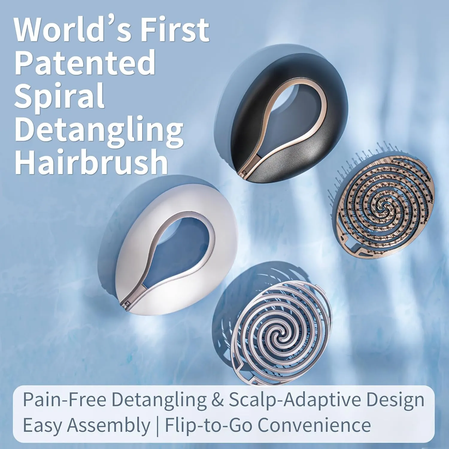 Uffy Spiral Shine Detangling Hair Brush for Wet & Dry Hair, Shower Detangler, Travel Brush — Anti-Frizz Bristles, Tangle-Free, Reduces Breakage, Ergonomic Handle, Obsidian Black