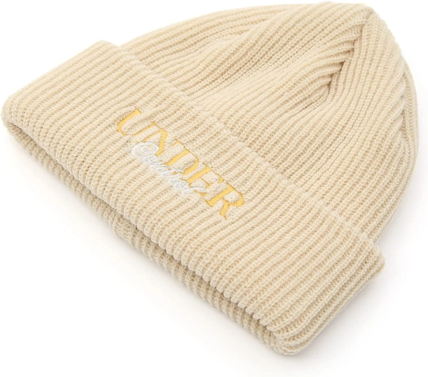 UNDERCONTROL Logo Label Patch Unisex Fall Winter Short Thick Cuffed Rollup Warm Beanie Korea Trawler Fisherman Knit Skull Hat