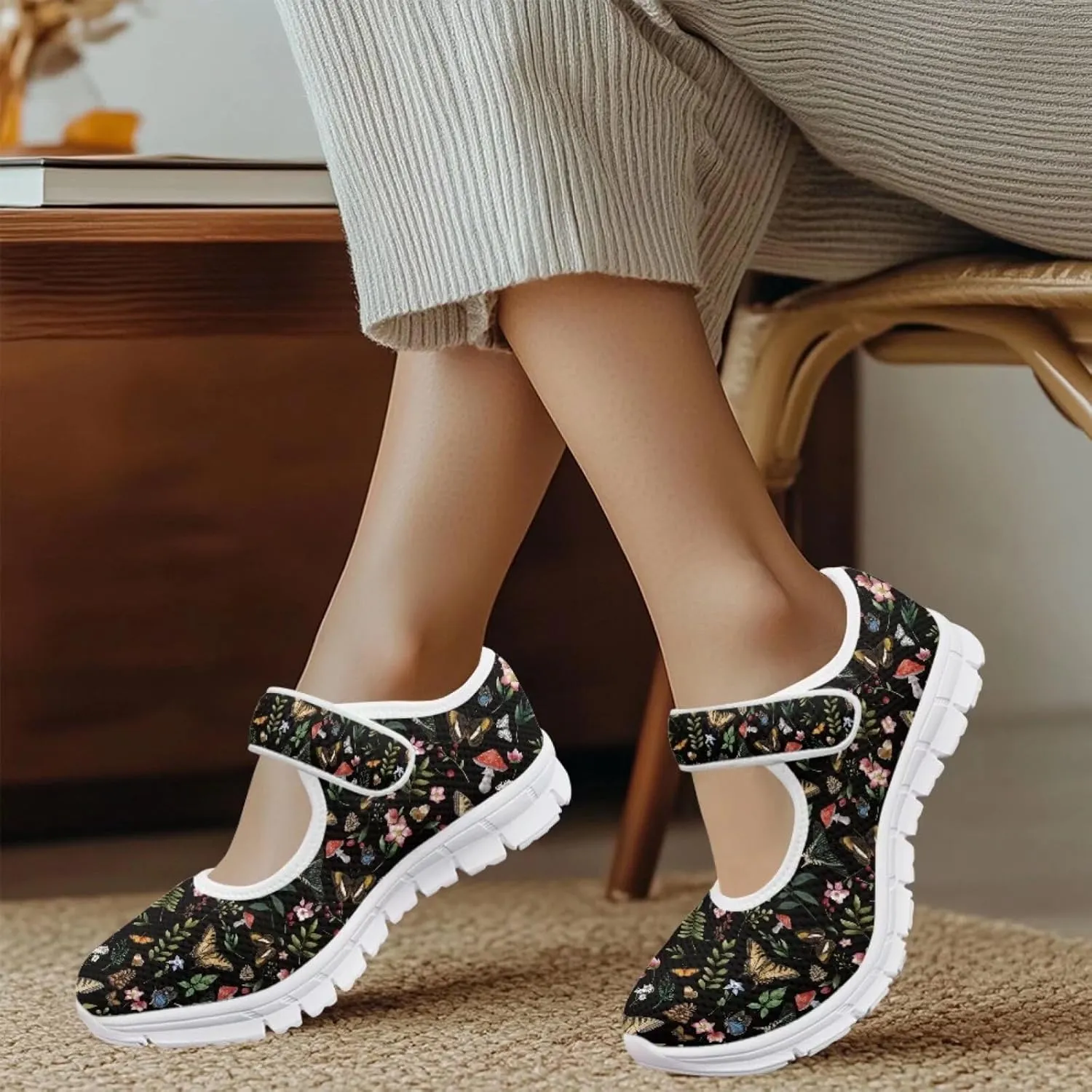 UNICEU Women Mary Jane Shoes Butterfly Shoes Casual Footwear Low Top Flats Shoes Ballet Flat Mesh Athletic Shoes for Ladies