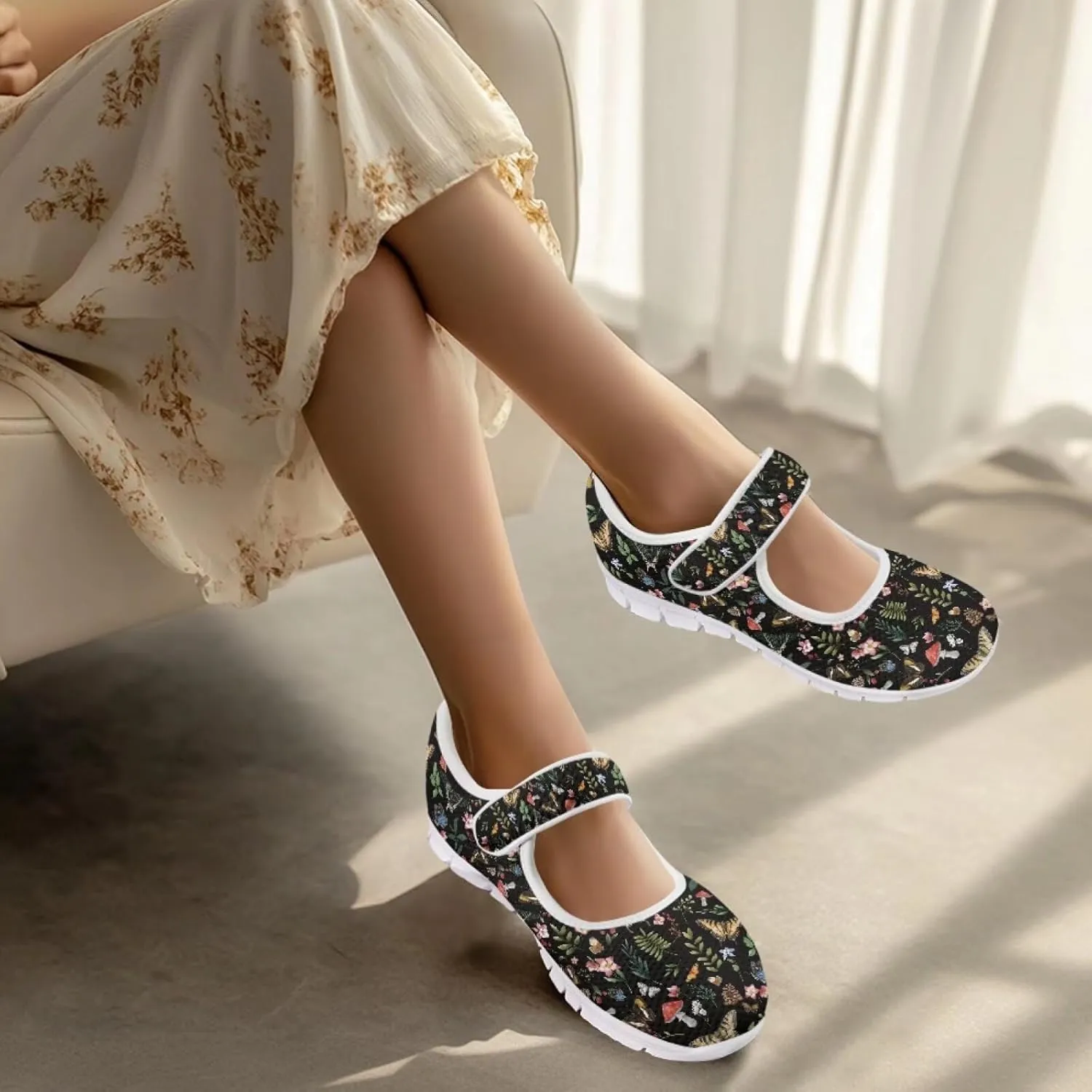 UNICEU Women Mary Jane Shoes Butterfly Shoes Casual Footwear Low Top Flats Shoes Ballet Flat Mesh Athletic Shoes for Ladies