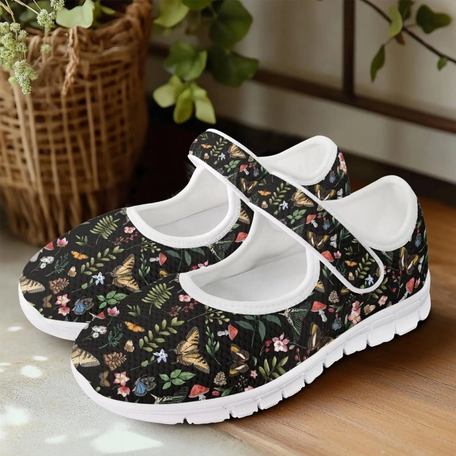 UNICEU Women Mary Jane Shoes Butterfly Shoes Casual Footwear Low Top Flats Shoes Ballet Flat Mesh Athletic Shoes for Ladies