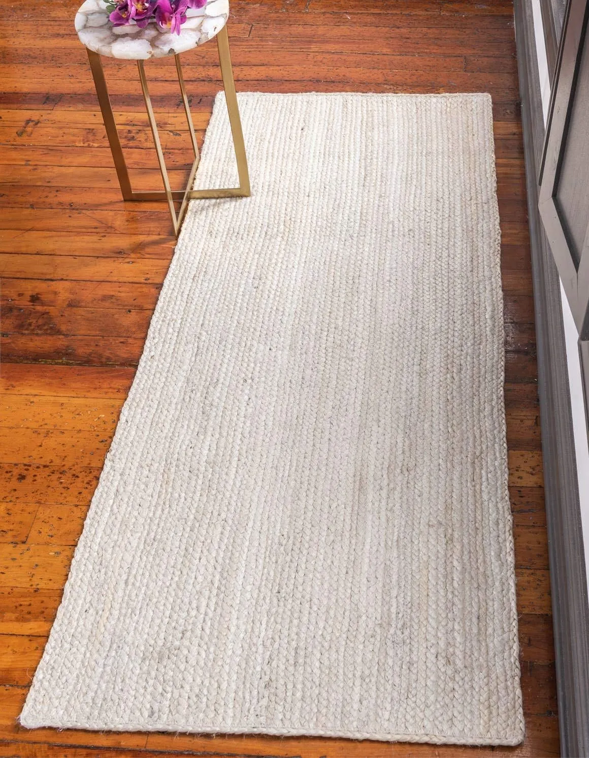 Unique Loom Braided Jute Collection Area Rug - Dhaka (2' 6" x 6' 1" Runner, White)