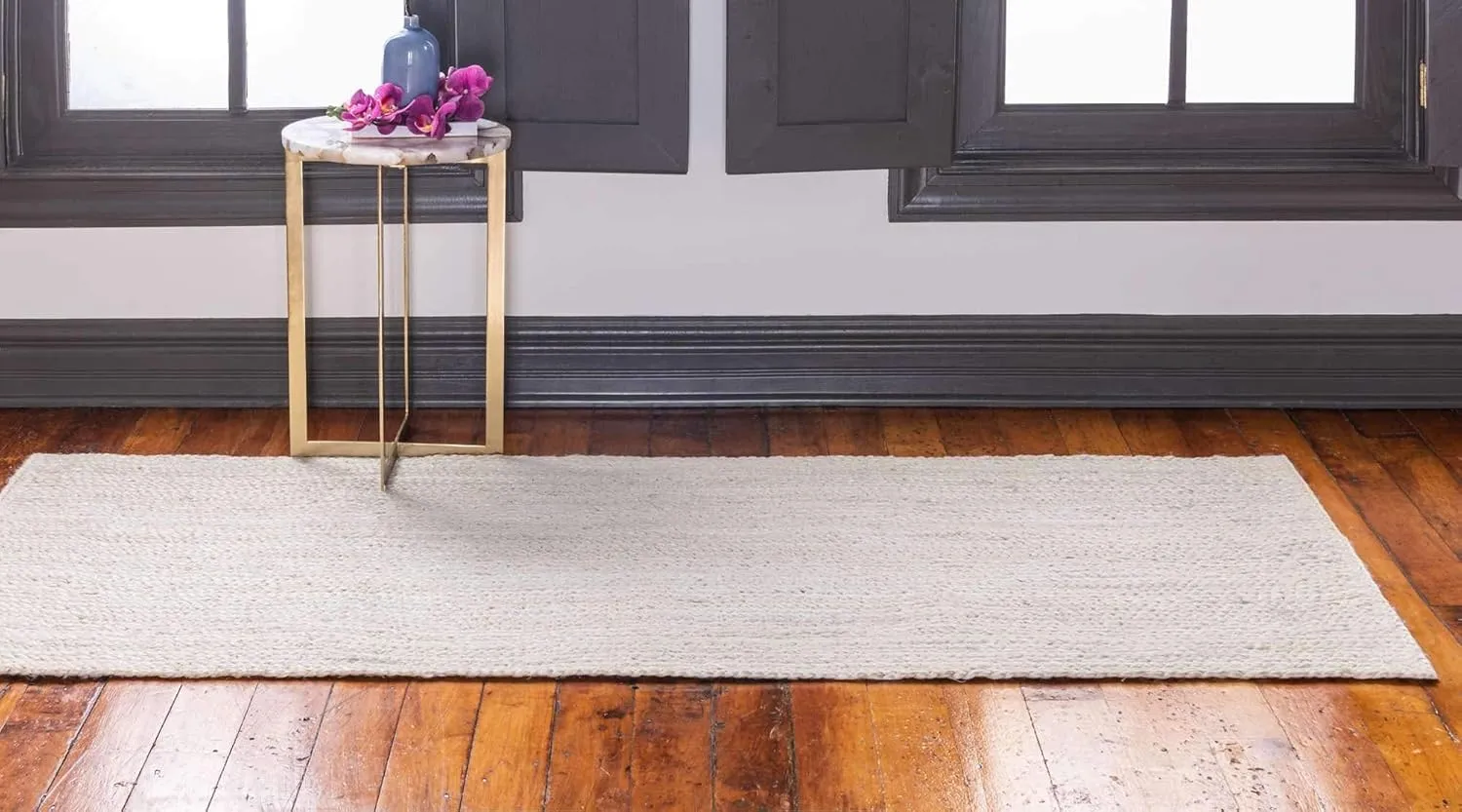 Unique Loom Braided Jute Collection Area Rug - Dhaka (2' 6" x 6' 1" Runner, White)