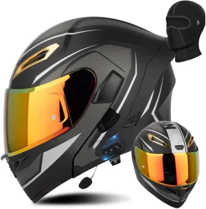 Unisex Adult Flip-Up Motorcycle Helmet, Carbon Fiber, Anti-Fog Visor, Aerodynamic Design, Integrated Bluetooth, DOT Approved, Sizes S-XXL