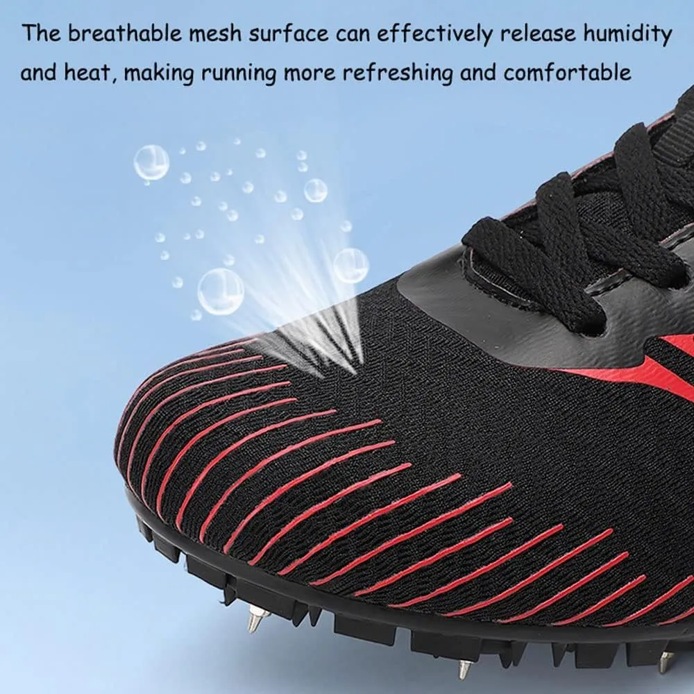 Unisex Track & Field Spike Shoes, 8 Removable Nails, Breathable Mesh, Lace-Up Closure, Flat Heel, Medium Width, 36-45 EU, Black, Students & Adults, Unisex