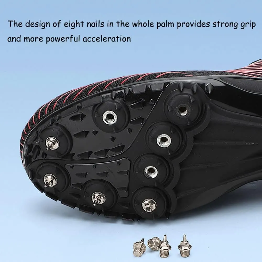 Unisex Track & Field Spike Shoes, 8 Removable Nails, Breathable Mesh, Lace-Up Closure, Flat Heel, Medium Width, 36-45 EU, Black, Students & Adults, Unisex