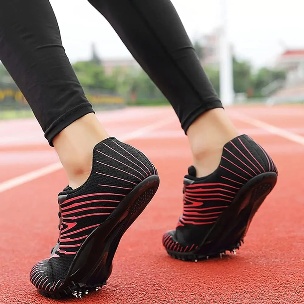 Unisex Track & Field Spike Shoes, 8 Removable Nails, Breathable Mesh, Lace-Up Closure, Flat Heel, Medium Width, 36-45 EU, Black, Students & Adults, Unisex