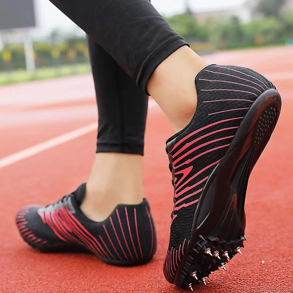 Unisex Track & Field Spike Shoes, 8 Removable Nails, Breathable Mesh, Lace-Up Closure, Flat Heel, Medium Width, 36-45 EU, Black, Students & Adults, Unisex