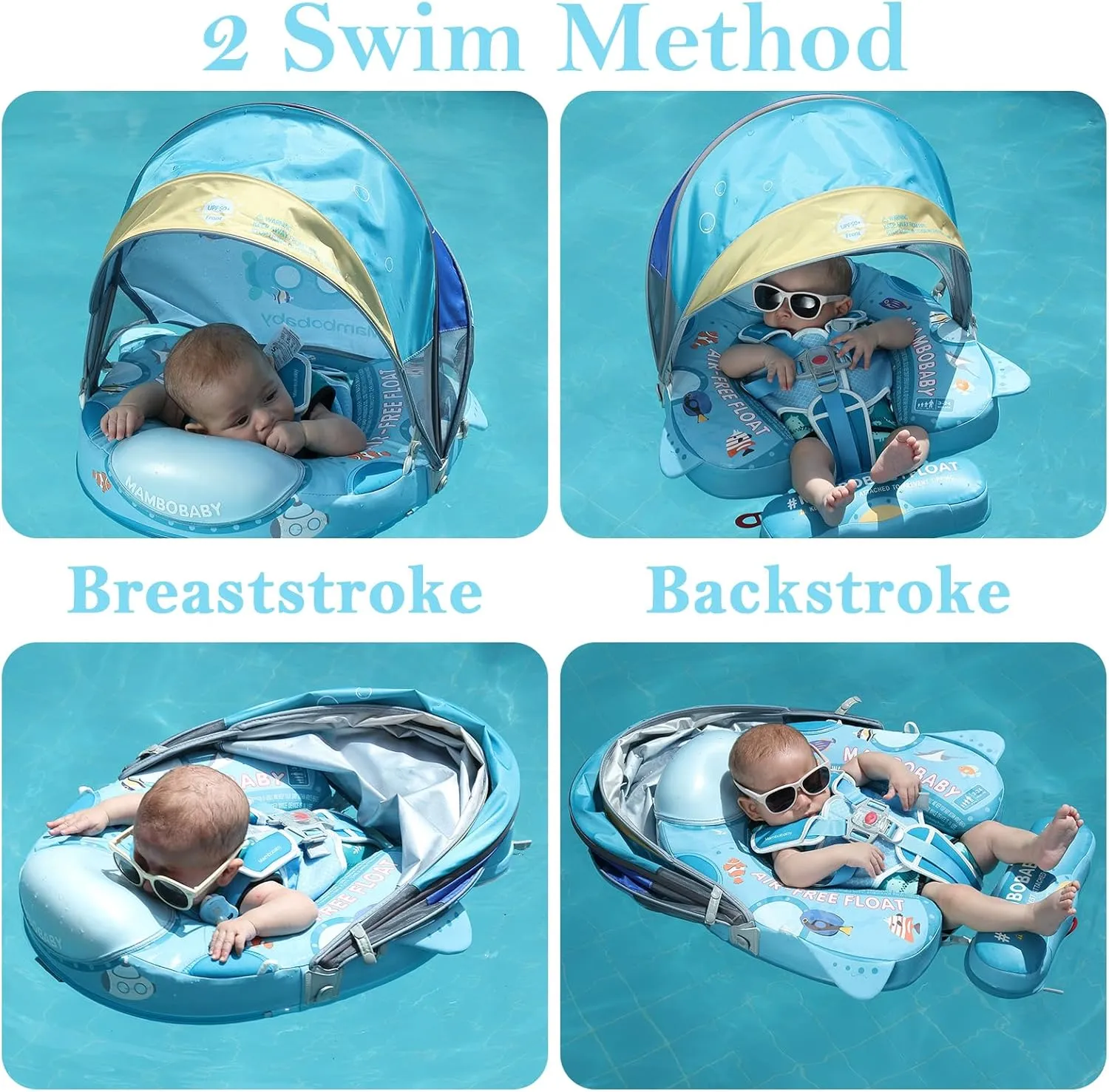Upgread Mambobaby Float with UPF 50  Sun Protection Canopy Big Buoyancy Non-Inflatable Solid Baby Swim Pool Float for Ages 3-24 Months(Submarine Style)