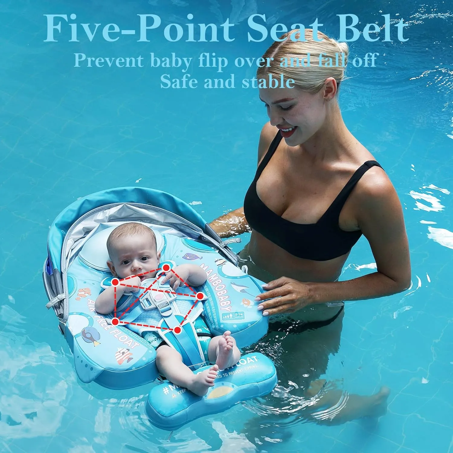 Upgread Mambobaby Float with UPF 50  Sun Protection Canopy Big Buoyancy Non-Inflatable Solid Baby Swim Pool Float for Ages 3-24 Months(Submarine Style)
