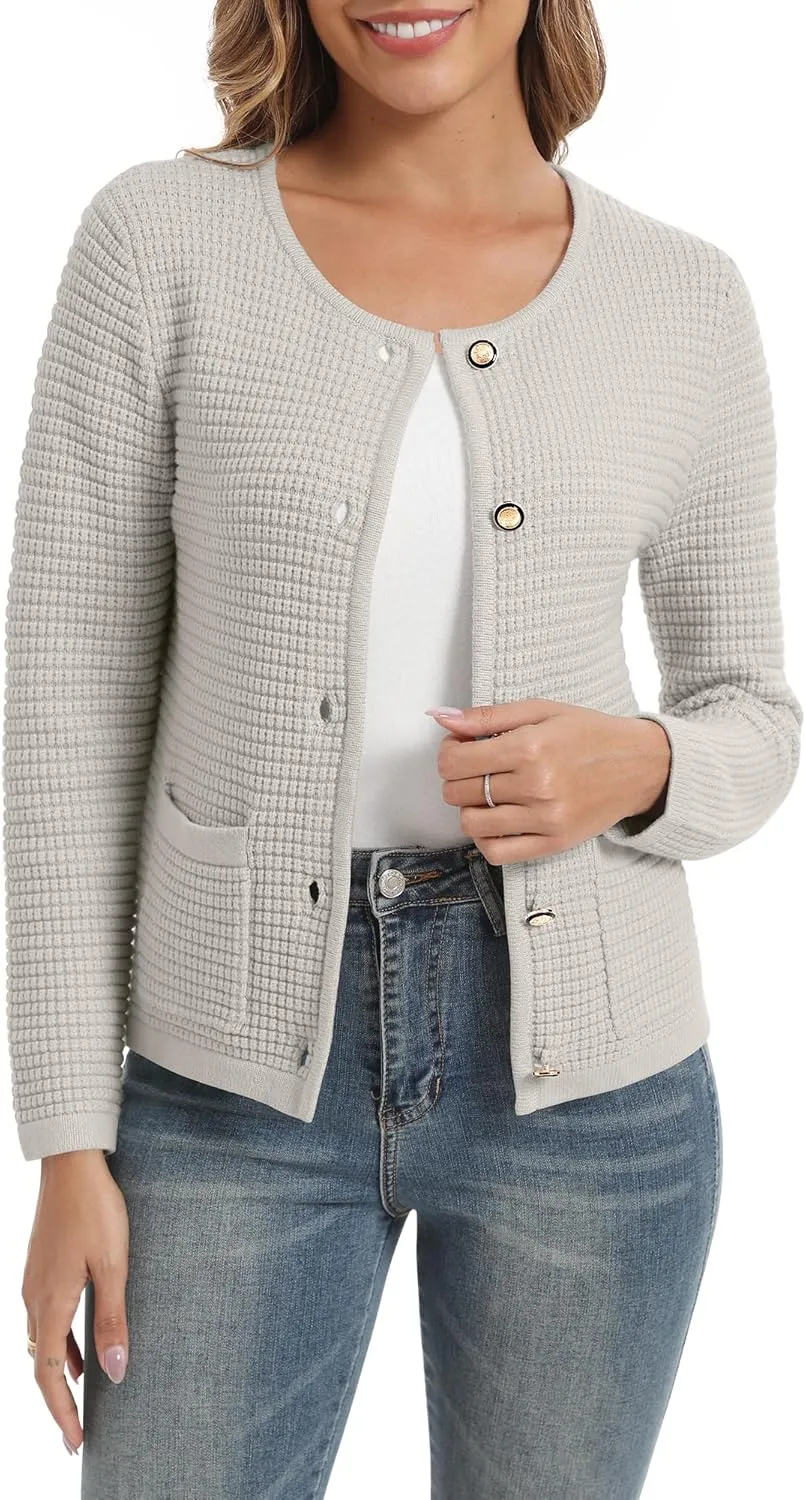 Urban CoCo Women's Open Front Cropped Cardigan Sweaters for Women Trendy Crewneck Button Down Knit Sweater Jacket