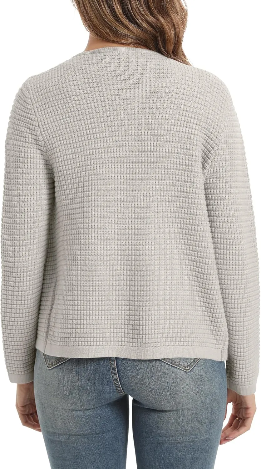 Urban CoCo Women's Open Front Cropped Cardigan Sweaters for Women Trendy Crewneck Button Down Knit Sweater Jacket