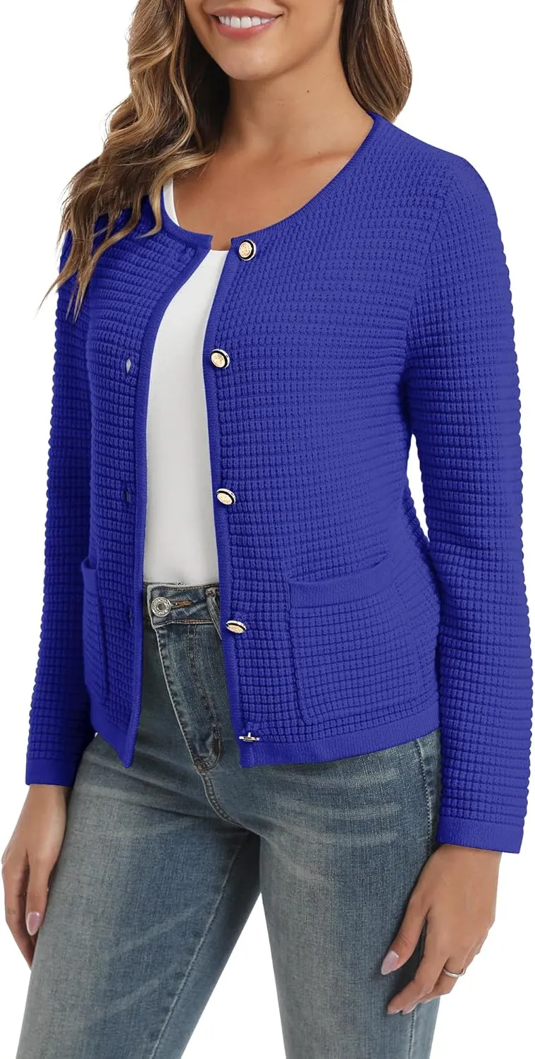 Urban CoCo Women's Open Front Cropped Cardigan Sweaters for Women Trendy Crewneck Button Down Knit Sweater Jacket