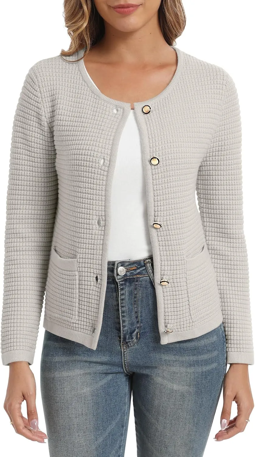 Urban CoCo Women's Open Front Cropped Cardigan Sweaters for Women Trendy Crewneck Button Down Knit Sweater Jacket