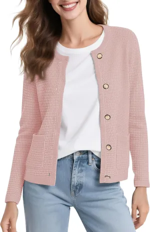 Urban CoCo Women's Open Front Cropped Cardigan Sweaters for Women Trendy Crewneck Button Down Knit Sweater Jacket
