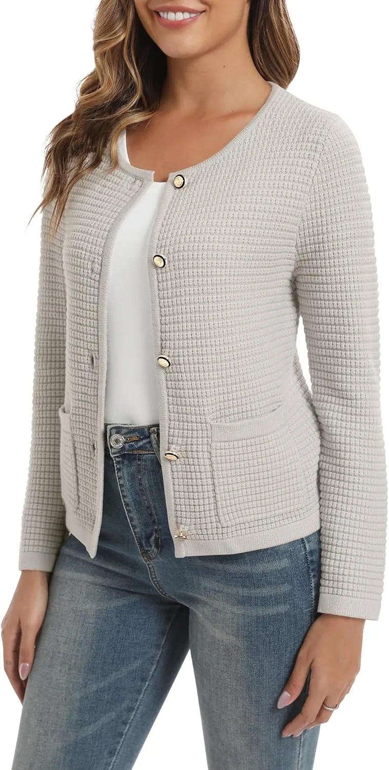 Urban CoCo Women's Open Front Cropped Cardigan Sweaters for Women Trendy Crewneck Button Down Knit Sweater Jacket