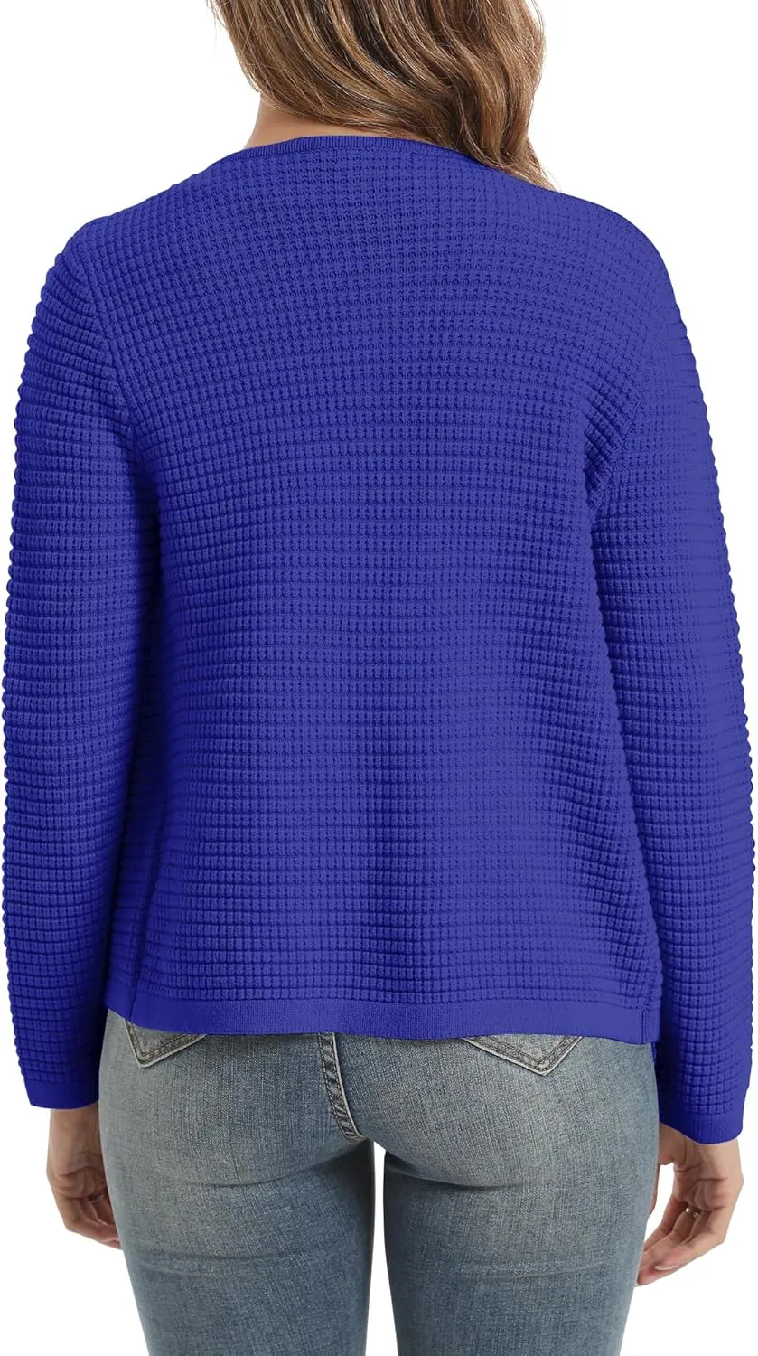 Urban CoCo Women's Open Front Cropped Cardigan Sweaters for Women Trendy Crewneck Button Down Knit Sweater Jacket