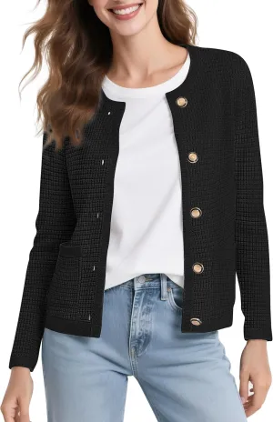 Urban CoCo Women's Open Front Cropped Cardigan Sweaters for Women Trendy Crewneck Button Down Knit Sweater Jacket