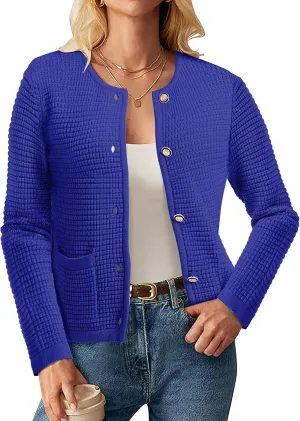 Urban CoCo Women's Open Front Cropped Cardigan Sweaters for Women Trendy Crewneck Button Down Knit Sweater Jacket