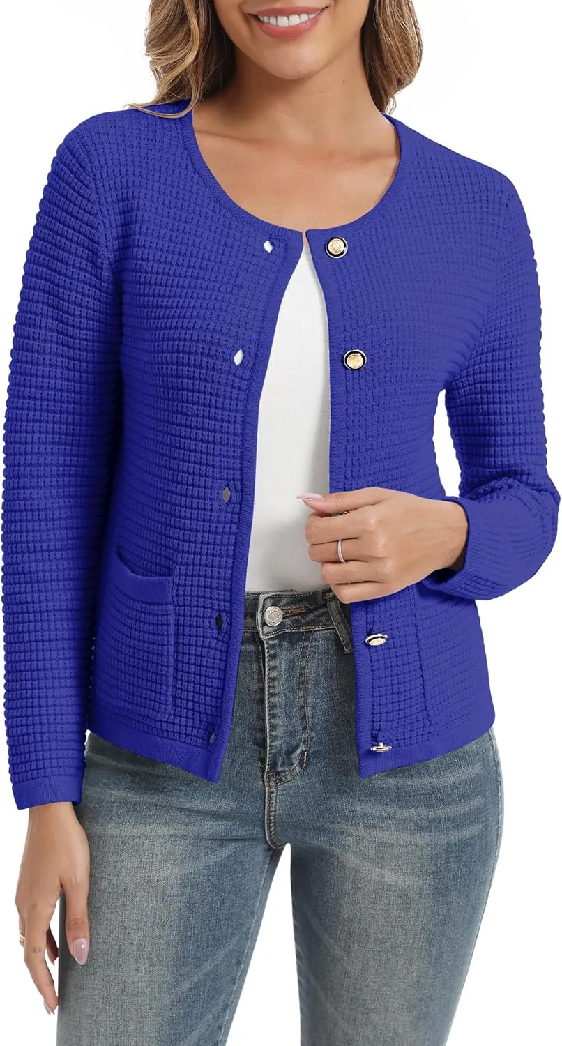 Urban CoCo Women's Open Front Cropped Cardigan Sweaters for Women Trendy Crewneck Button Down Knit Sweater Jacket