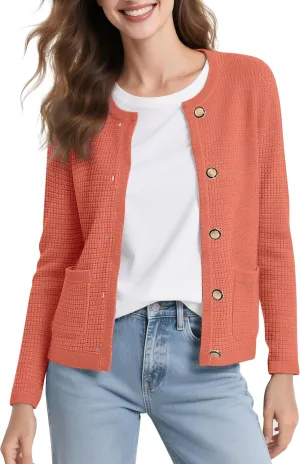 Urban CoCo Women's Open Front Cropped Cardigan Sweaters for Women Trendy Crewneck Button Down Knit Sweater Jacket
