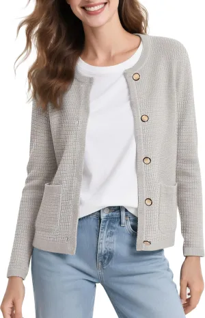 Urban CoCo Women's Open Front Cropped Cardigan Sweaters for Women Trendy Crewneck Button Down Knit Sweater Jacket