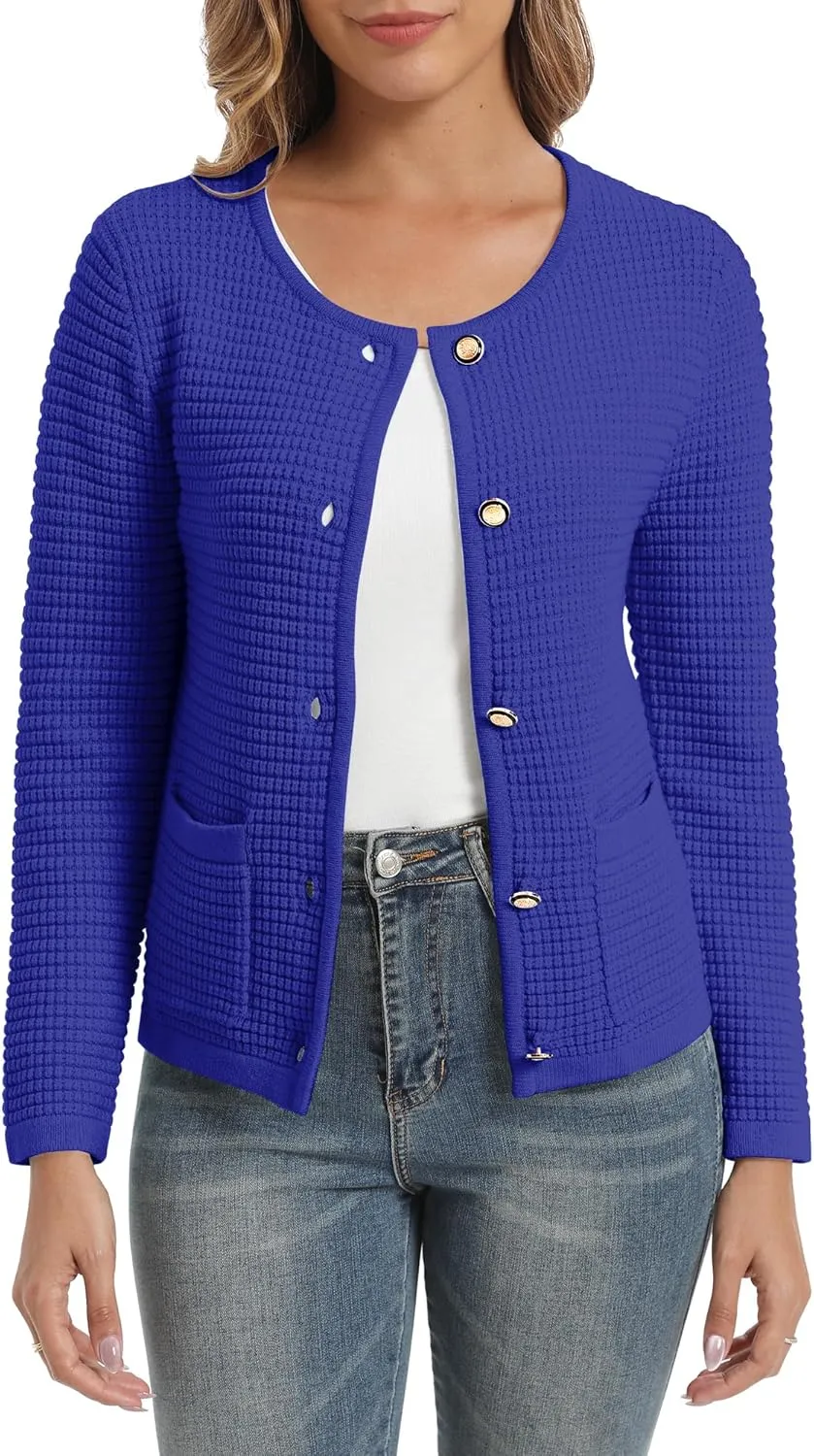 Urban CoCo Women's Open Front Cropped Cardigan Sweaters for Women Trendy Crewneck Button Down Knit Sweater Jacket