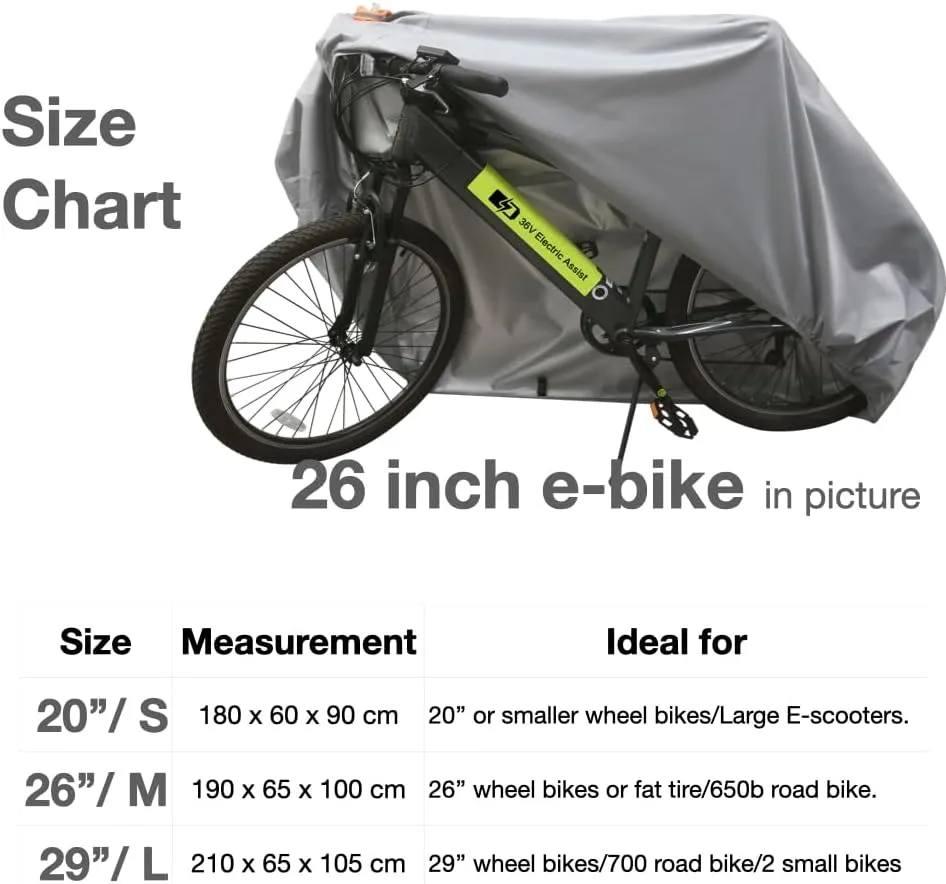 Urby Heavy Duty Bicycle Covers Outdoor Storage Waterproof And Heat Resistant. Ideal For Electric Bike As Ebike Battery Cover Or Rain Cover. Comes With Large Mesh Bag For Easy Traveling. Grey Silver S