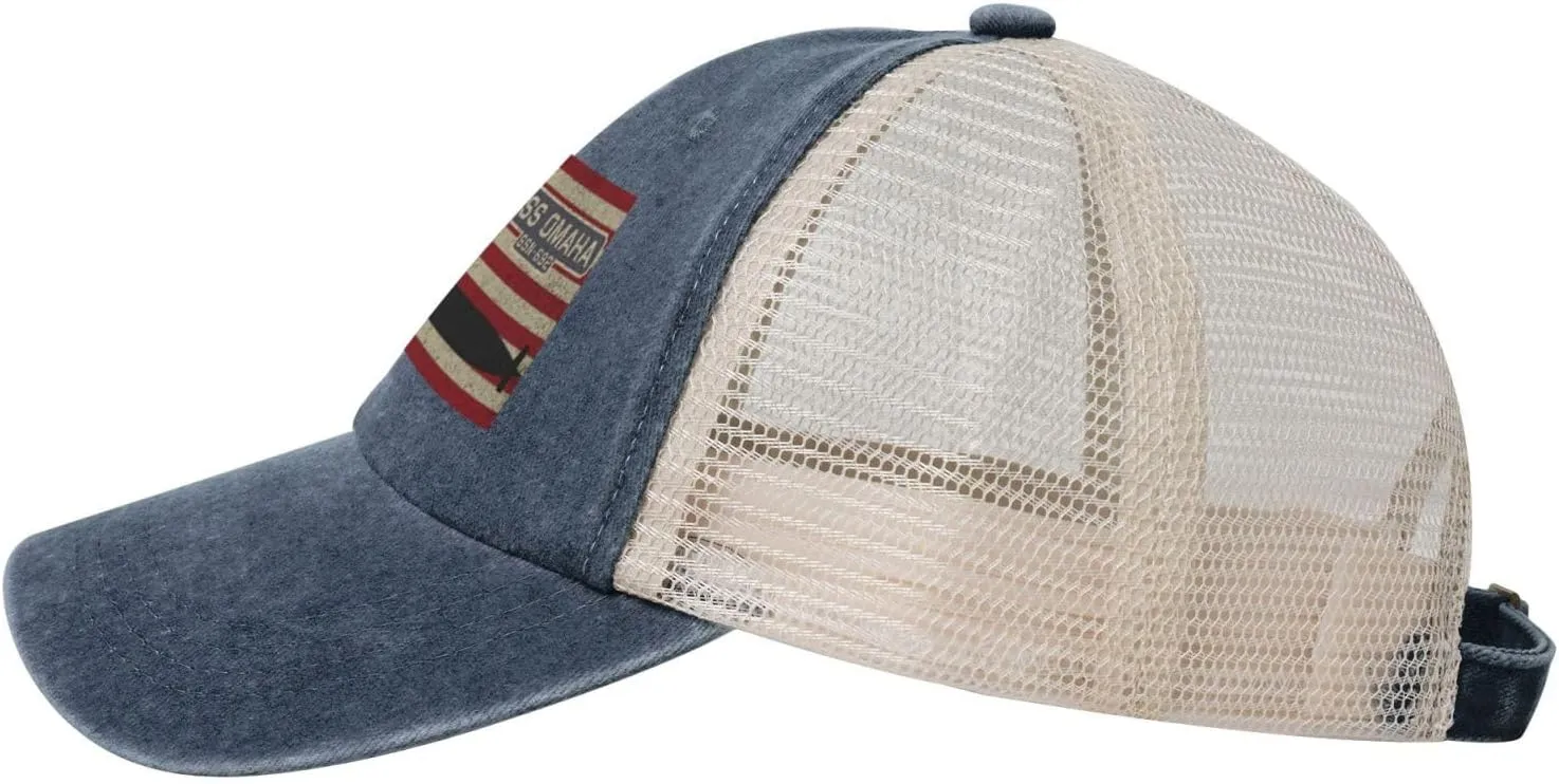 USS Omaha Ssn-692 Washed Denim Mesh Baseball Cap Unsiex Adjustable Fashion Outdoor Sandwich Hat