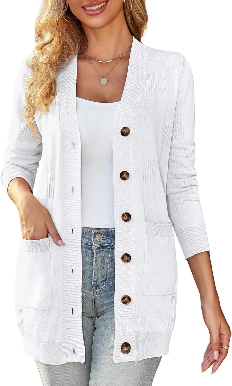 U.Vomade Women's Sweaters Boho Long Sleeve Open Front Chunky Cable Knit Cardigan