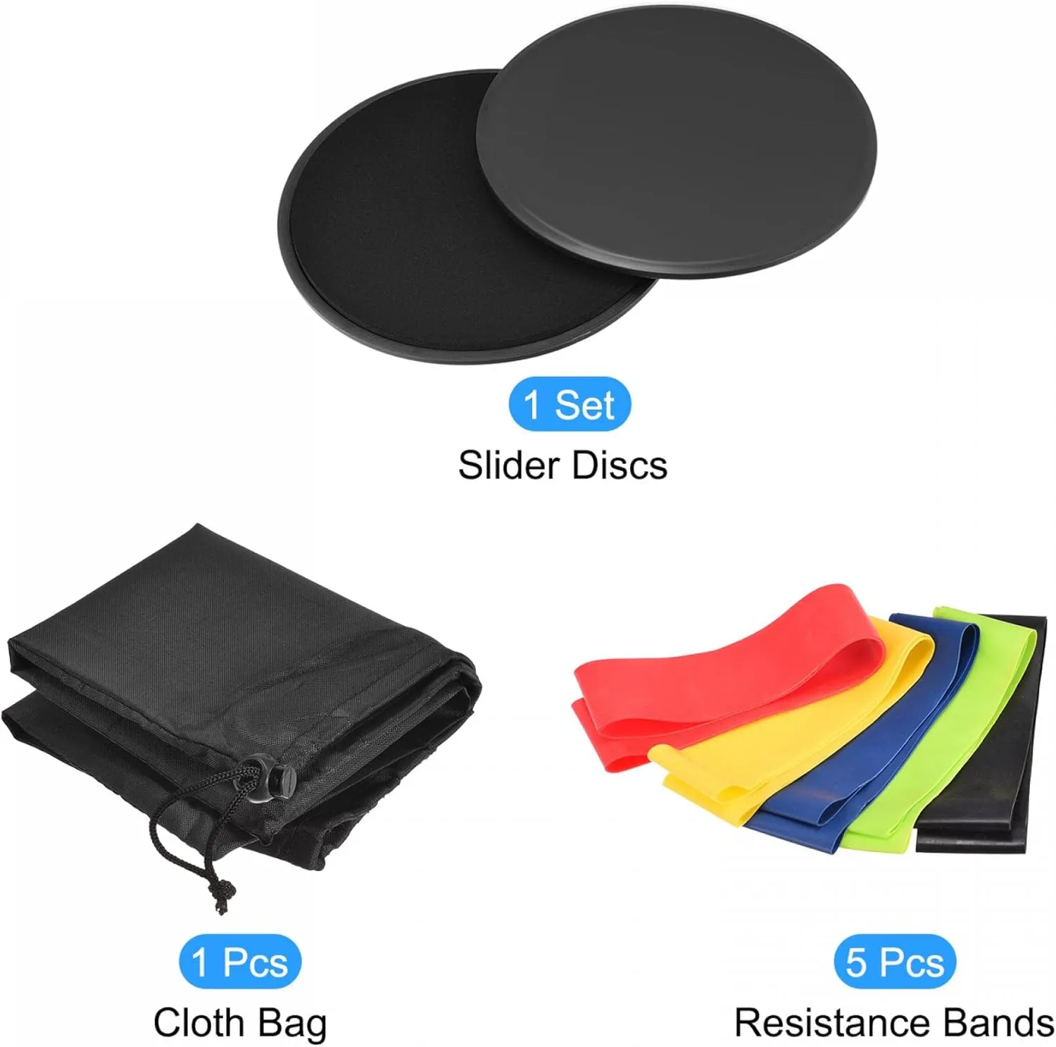 uxcell Exercise Core Sliders, Dual-Sided Glider Discs & Resistance Bands & Cloth Bag for Full Body Workout